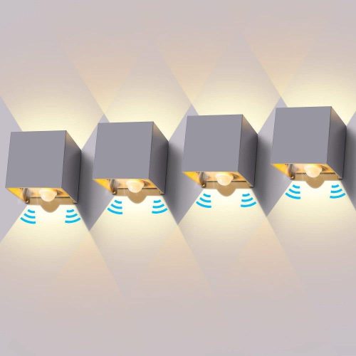 Ledmo LED Premium fali lámpa mozgásérzékelővel szürke IP65 vízálló 4 db-os csomag