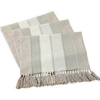   Asztali futó, 38 x 220 cm, csíkos pamut és vászon asztalterítő bojtokkal