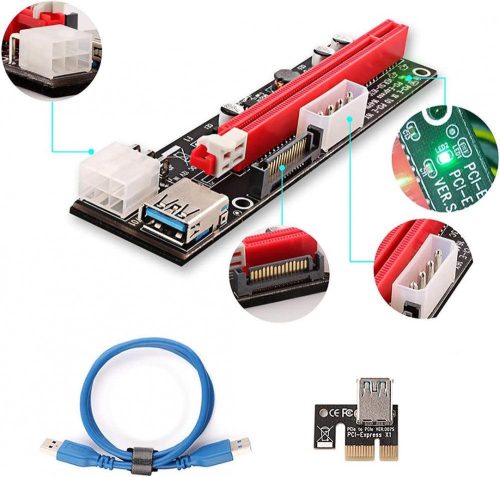 Adaptor Ubit PCIe Riser | 3-în-1 opțiuni de alimentare (6PIN/SATA/Molex) | Minare criptomonede Ethereum Bitcoin