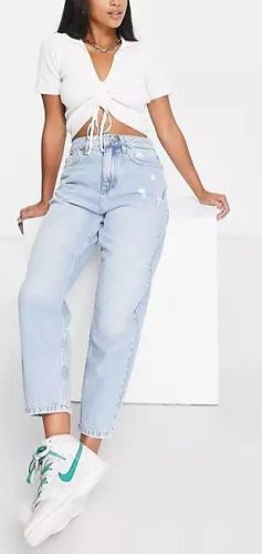 Miss Selfridge Petite Mom Magas Derékú Farmer Világoskék Színben, Kopott Hatású EUR36