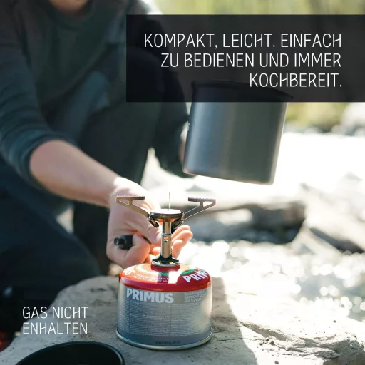 Aragaz Primus Express pentru camping, drumeții, exterior, plită izobutan, gaz, oțel inoxidabil, argintiu, 96g