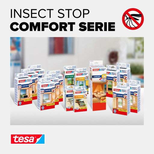 tesa Plasă anti-insecte Comfort cu Velcro pentru Ferestre de la Podea până la Tavan, Negru, 1,2m x 2,4m, Autoadezivă, Plasă din Fibră de Sticlă Lavabilă