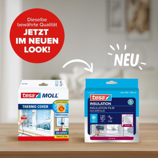 Folie termoizolantă pentru ferestre tesa, transparentă, 4m x 1,5m, cu bandă adezivă inclusă