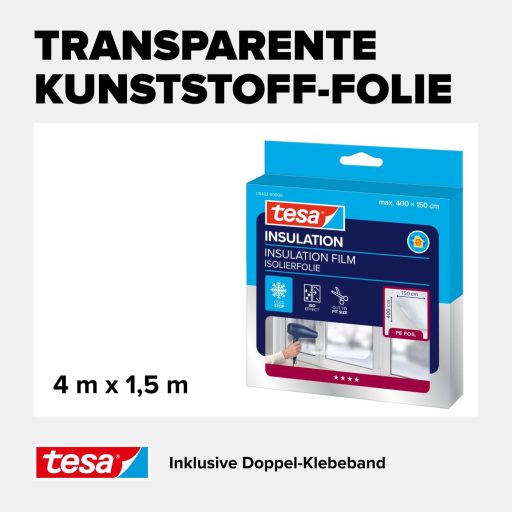 Folie termoizolantă pentru ferestre tesa, transparentă, 4m x 1,5m, cu bandă adezivă inclusă