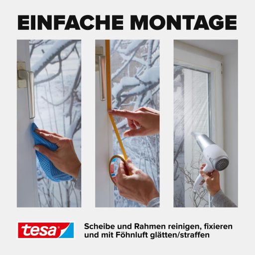 Folie termoizolantă pentru ferestre tesa, transparentă, 4m x 1,5m, cu bandă adezivă inclusă