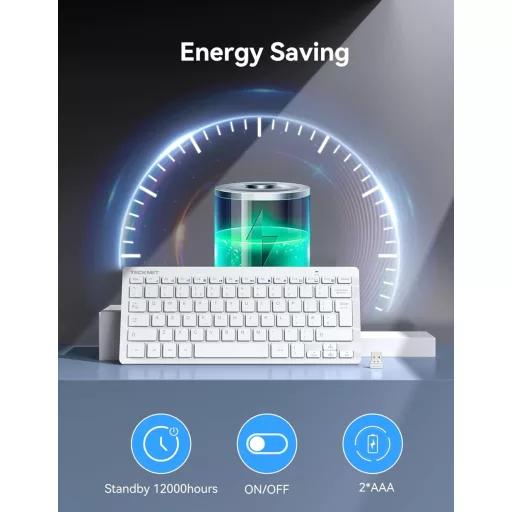 TECKNET 2.4G Wireless Kompakt Billentyűzet Médiagombokkal, Ultra Vékony, 12 Hónapos Akkumulátor, PC/Laptop/TV Kompatibilis - Fehér