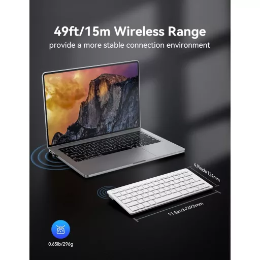 TECKNET 2.4G Wireless Kompakt Billentyűzet Médiagombokkal, Ultra Vékony, 12 Hónapos Akkumulátor, PC/Laptop/TV Kompatibilis - Fehér