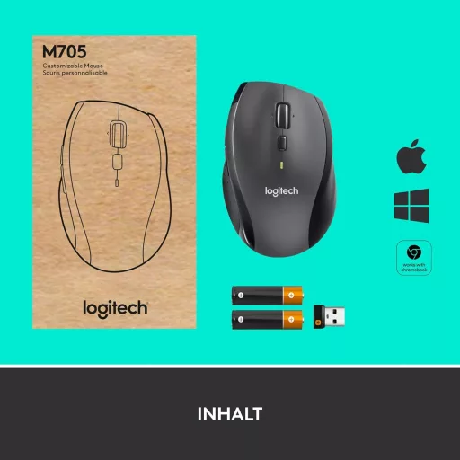 Logitech M705 Marathon vezeték nélküli egér, 3 év akkumulátor, 7 gomb, PC/Mac - Retail Packaging