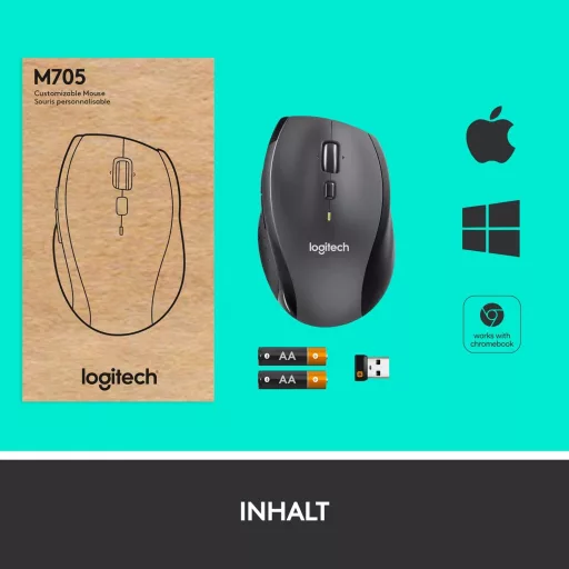 Logitech M705 Marathon vezeték nélküli egér, 3 év akkumulátor, 7 gomb, PC/Mac - Retail Packaging