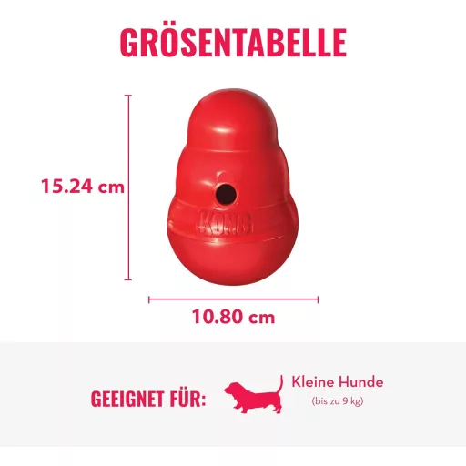 Jucărie pentru câini KONG Wobbler, umplere cu recompense, mică, roșie