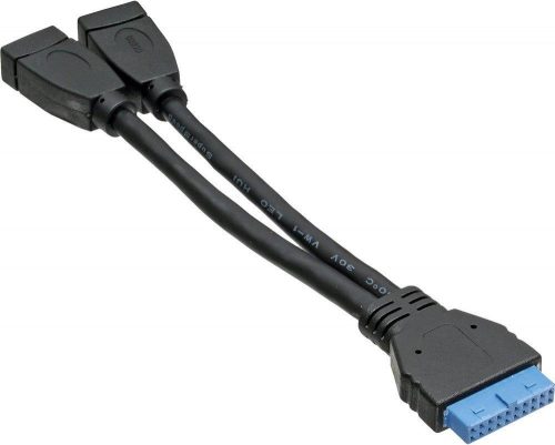 Cablu adaptor USB 3.0 scurt - 19 pini, negru, 15 cm, set de 2 bucăți