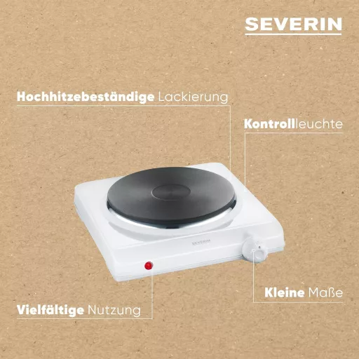 SEVERIN elektromos főzőlap 18,5 cm-es sütőfelülettel, fokozatmentes hőmérséklet-szabályozás