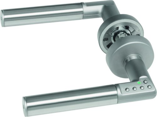 Mâner digital Assa Abloy cu închidere prin cod PIN - Mâner de interior din oțel inoxidabil - Finisaj argintiu mat - Cu baterie