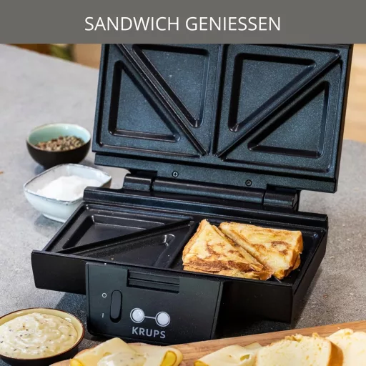 Krups FDK 451 szendvicssütő 850W fekete, 25x12cm grillezőlappal