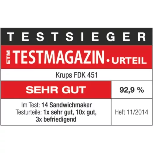 Krups FDK 451 szendvicssütő 850W fekete, 25x12cm grillezőlappal