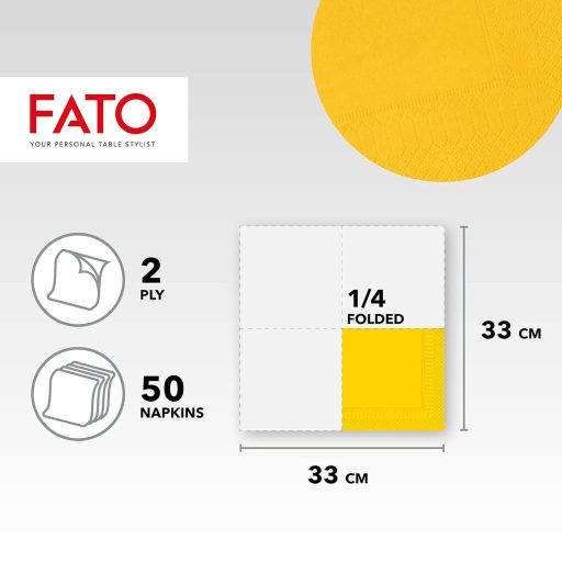 FATO Sárga Papír Szalvéta 33x33cm 2 Rétegű 50db Csomag