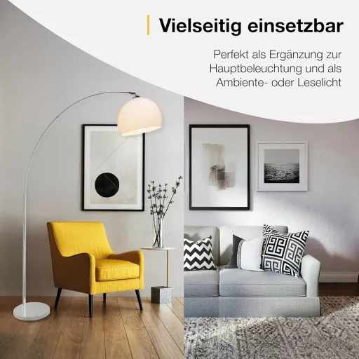 Brilliant ívelt állólámpa lábkapcsolóval, 160 cm magasság, 30 cm árnyékolóval, E27 foglalat
