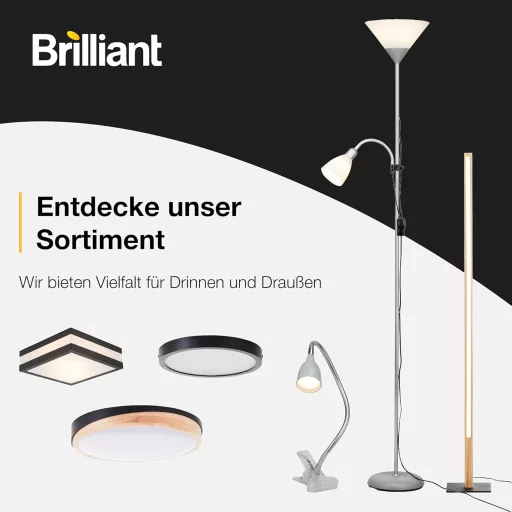 Brilliant ívelt állólámpa lábkapcsolóval, 160 cm magasság, 30 cm árnyékolóval, E27 foglalat