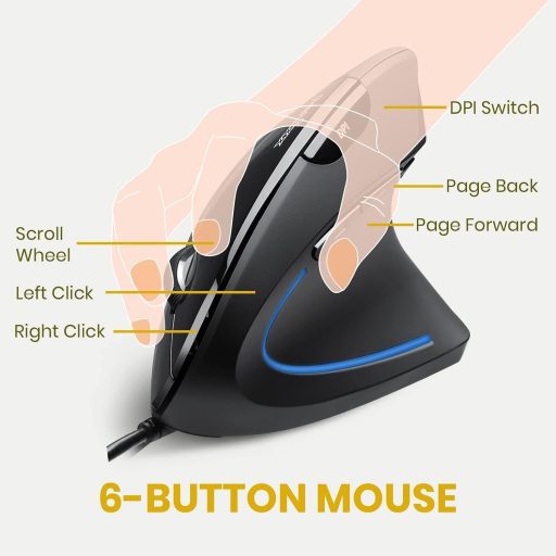 Mouse ergonomic vertical Perixx PERIMICE-513 pentru dreptaci, 1000/1600 DPI