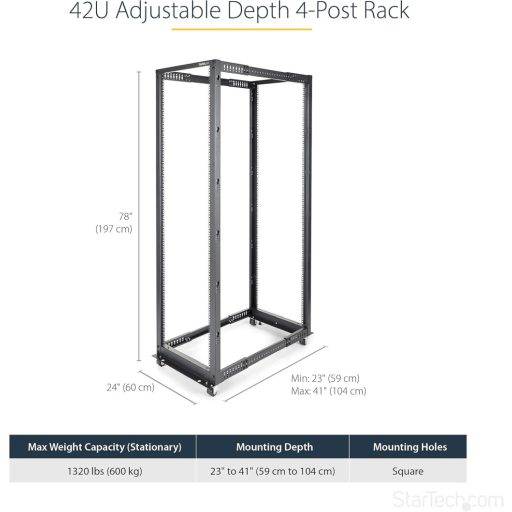 StarTech 42U mobil nyitott keret szerver rack 19 hüvelykes hálózati szekrény kerekekkel