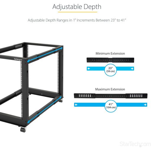 StarTech 42U mobil nyitott keret szerver rack 19 hüvelykes hálózati szekrény kerekekkel