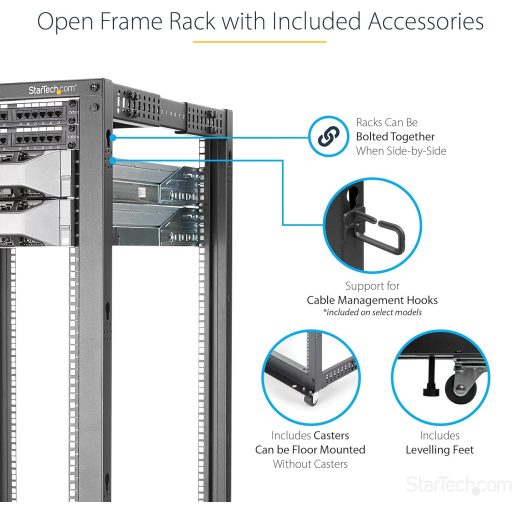 StarTech 42U mobil nyitott keret szerver rack 19 hüvelykes hálózati szekrény kerekekkel