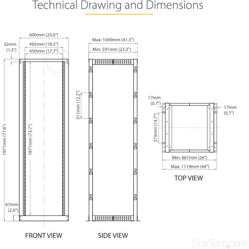 StarTech 42U mobil nyitott keret szerver rack 19 hüvelykes hálózati szekrény kerekekkel