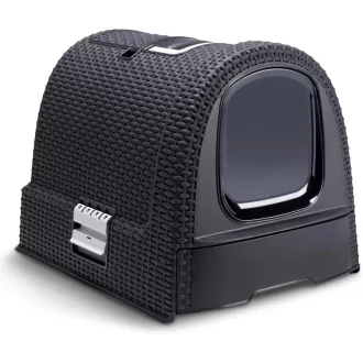   Curver Petlife Macskavécé Fedéllel és Lapáttal Rattan Hatású Antracit 51x38x40cm