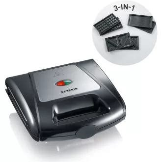   Severin SA 2968 3az1-ben szendvicssütő grill és gofrisütő rozsdamentes acél