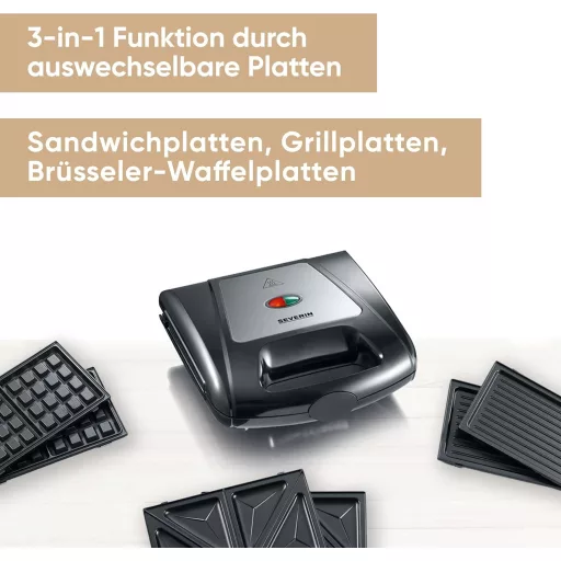 Severin SA 2968 3az1-ben szendvicssütő grill és gofrisütő rozsdamentes acél