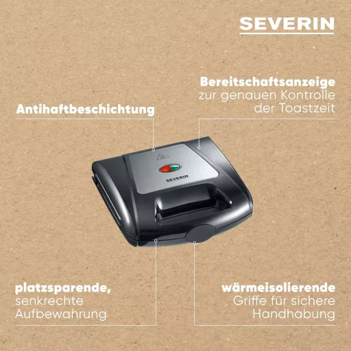 Severin SA 2968 3az1-ben szendvicssütő grill és gofrisütő rozsdamentes acél