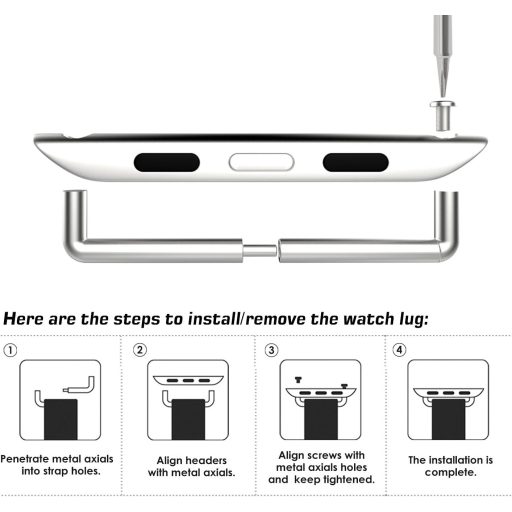 MoKo Kovové adaptéry na remienok pre hodinky Apple Watch Ultra 2/SE/Series 9-1 - Kompatibilné s veľkosťami 49/45/44/42/41/40/38 mm