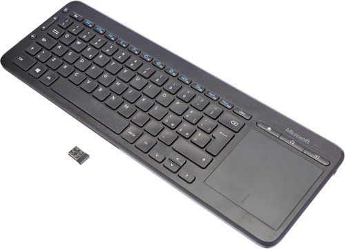 Microsoft All-in-One Media Keyboard - Vezeték nélküli multimédiás billentyűzet beépített touchpaddel, QWERTY kiosztás, fekete