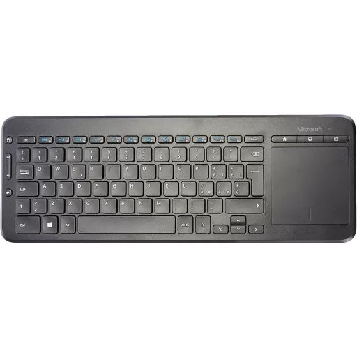 Microsoft All-in-One Media Keyboard - Tastatură multimedia wireless cu touchpad integrat, layout QWERTY, negru