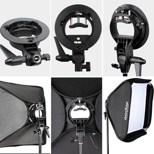 Godox 80x80 cm Összecsukható Univerzális Softbox S-típusú Speedlite Tartóval - Bowens Rögzítésű Vakuhoz, Állítható Irányú Fényformáló Stúdió
