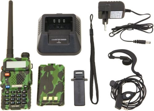 Stație radio portabilă Baofeng UV-5R, verde - Walkie-talkie dual band cu ecran LCD și cască