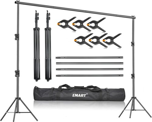 EMART Suport fundal foto 2,8x3m - Cadru stabil din aluminiu cu capacitate de încărcare de 13,6 kg, 6 cleme de fixare, pentru fundal verde, ecran de proiecție, studio