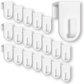   De-Plastik Ablakakasztó Szett - 20 db Fehér Műanyag Kampó Dekorációhoz - Max 17 mm Ablakkerethez - Fúrás Nélküli Rögzítés