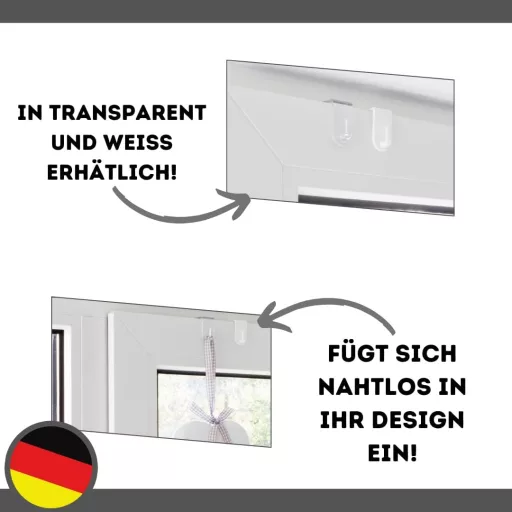 Set 20 agățătoare pentru ferestre De-Plastik - Cârlige decorative din plastic alb - Pentru rame de până la 17 mm - Fixare fără găurire