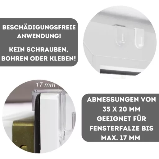 Set 20 agățătoare pentru ferestre De-Plastik - Cârlige decorative din plastic alb - Pentru rame de până la 17 mm - Fixare fără găurire