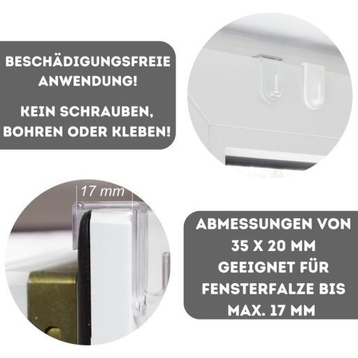 De-Plastik Ablakakasztó Szett - 20 db Fehér Műanyag Kampó Dekorációhoz - Max 17 mm Ablakkerethez - Fúrás Nélküli Rögzítés