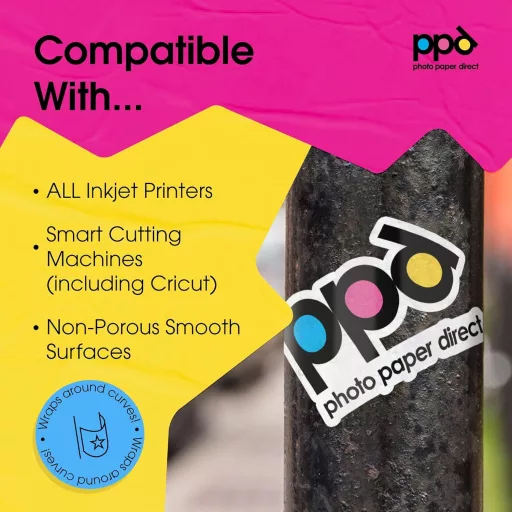 Photo Paper Direct A4 Autocolant Vinil Lucios - Alb, pentru Imprimante Inkjet, Pachet de 10 coli