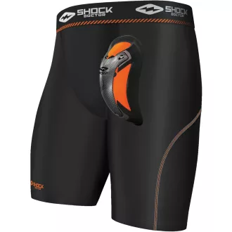  Pantaloni scurți de compresie Shock Doctor cu protecție pentru zona inghinală și scoică flexibilă din fibră de carbon - L, Negru