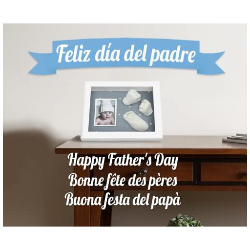 3D Baba Képkészlet és Képkeret Fotó, Kéz és Láblenyomathoz - Kék Csillagos Háttérrel - 0-6 Hónapos Korig - Tökéletes Babaváró és Karácsonyi