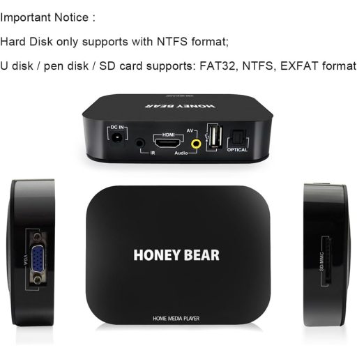 HONEY BEAR Full HD 1080P multimediálny prehrávač TV box pre 2TB externý pevný disk HDMI USB