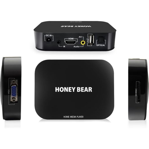 HONEY BEAR Full HD 1080P médialejátszó TV box 2TB külső merevlemezhez HDMI USB