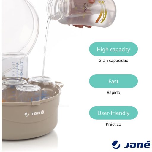 Sterilizator cu microunde Jané pentru 6 biberoane, cu sterilizator pentru biberoane și accesorii