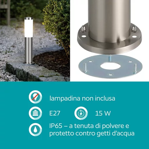EGLO Helsinki LED kültéri lámpa E27 rozsdamentes acél ezüst - 7 x 7 x 45 cm, Silver, Path light H 45 cm