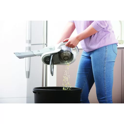 Aspirator de mână alb cu mâner BLACK+DECKER HVFE2150L-QW