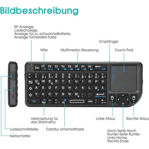 Mini tastatură wireless Rii X1 cu touchpad pentru TV/PC/Tabletă/Xbox/PS3